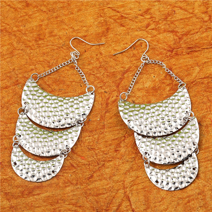 ( Pack Of 3 ) Gold and Silver Oxidised Moon Shaped Layered Drop Earring