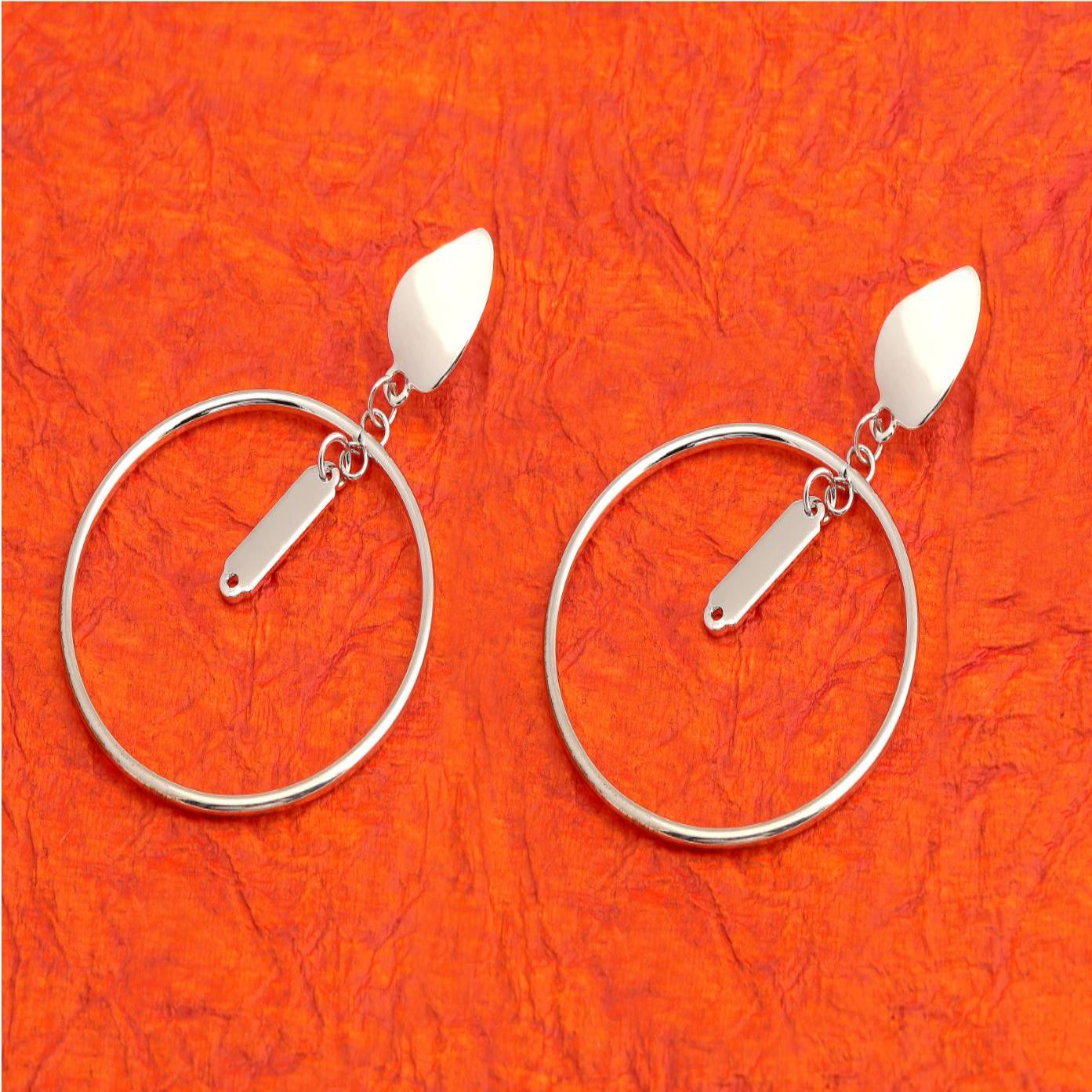 ( Pack Of 12 ) Silver Plated Geometrical Ring Shape Drop Earring