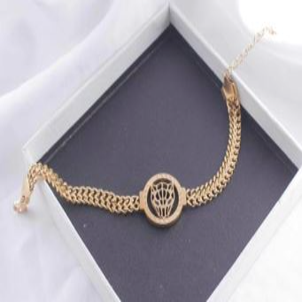 Stainless Steel Gold Plated Cat Face Chain Linked Bracelet