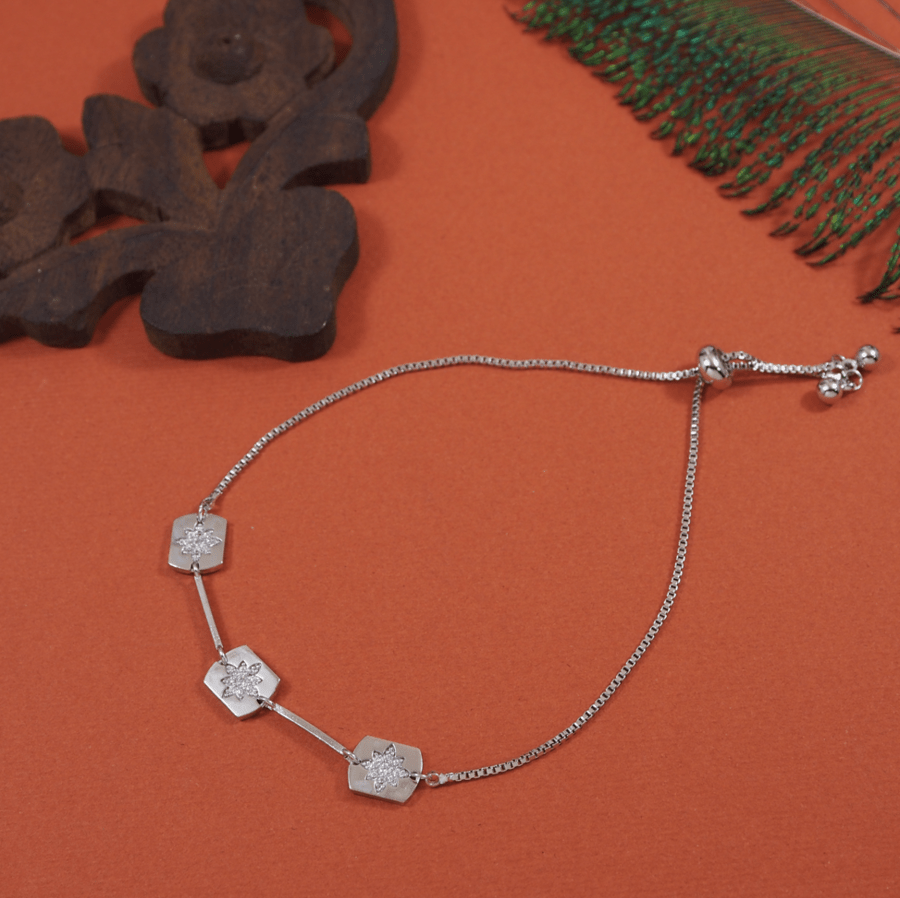 Korean Gold /Rosegold /Silver Plated CZ Stone Floral Design Adjustable Bracelet