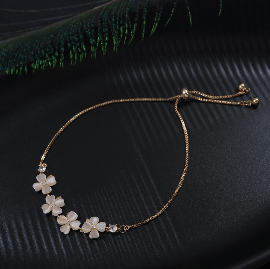 Korean Gold /Rosegold /Silver Plated Link Floral Adjustable Charm Bracelet