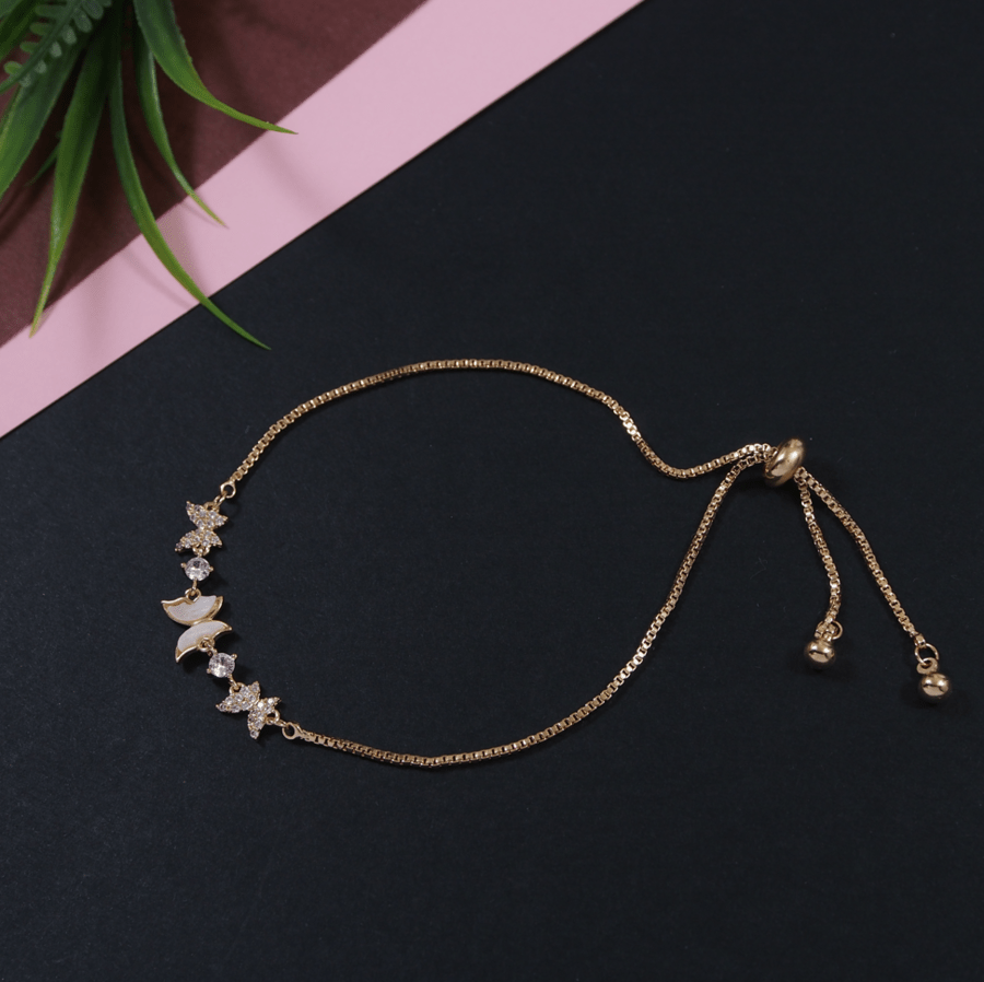 Korean Gold /Rosegold/ Silver Plated Link Butterfly Design CZ Stone Adjustable Bracelet