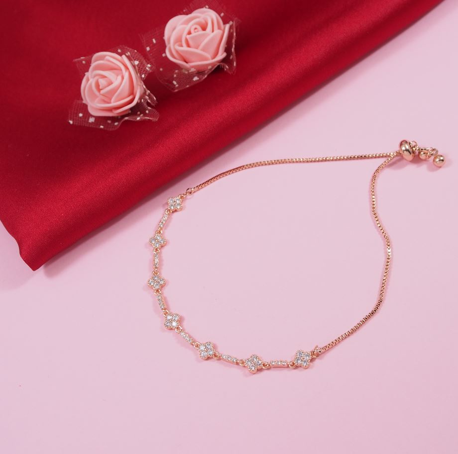 Korean Gold /Silver /Rosegold Plated Clover Design CZ Adjustable Bracelet