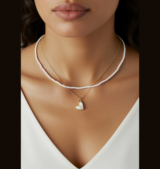 Heart Pendent Pearl Necklace