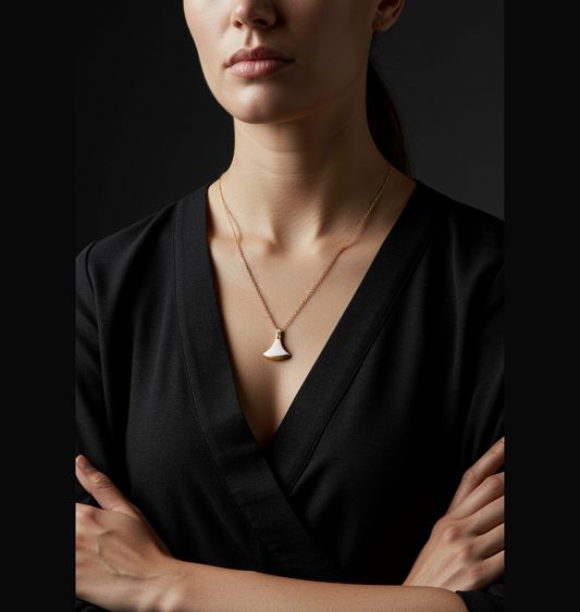 Stainless Steel Rose Gold Plated Shell Charm CZ Necklace- CZNK 1825