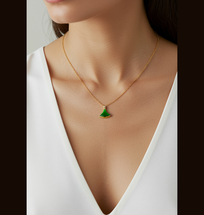 Stainless Steel Gold Plated Shell Charm CZ Necklace- CZNK 1824