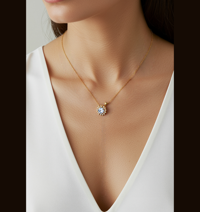 Stainless Steel Gold Plated Floral Spinning Pendent Necklace