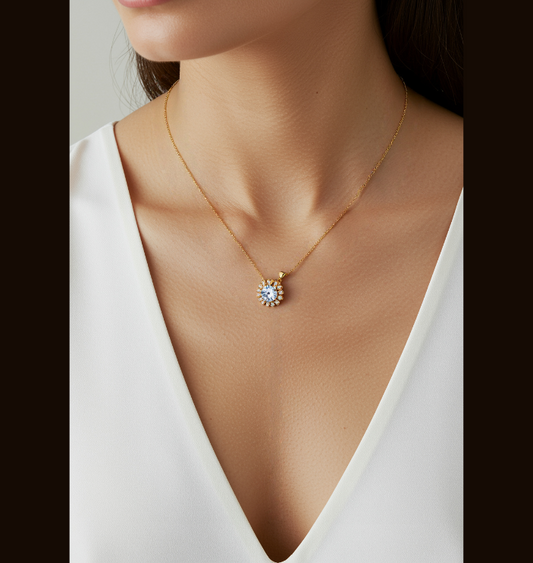 Stainless Steel Gold Plated Floral Spinning Pendent Necklace