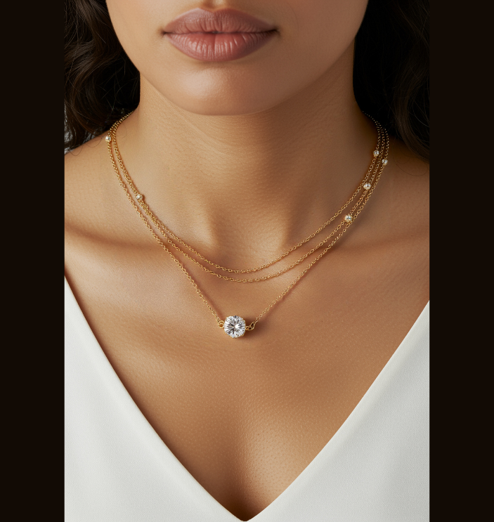 Gold/Rosegold Plated Multi Layered Crystal Pendent Cubic Zirconia Necklace