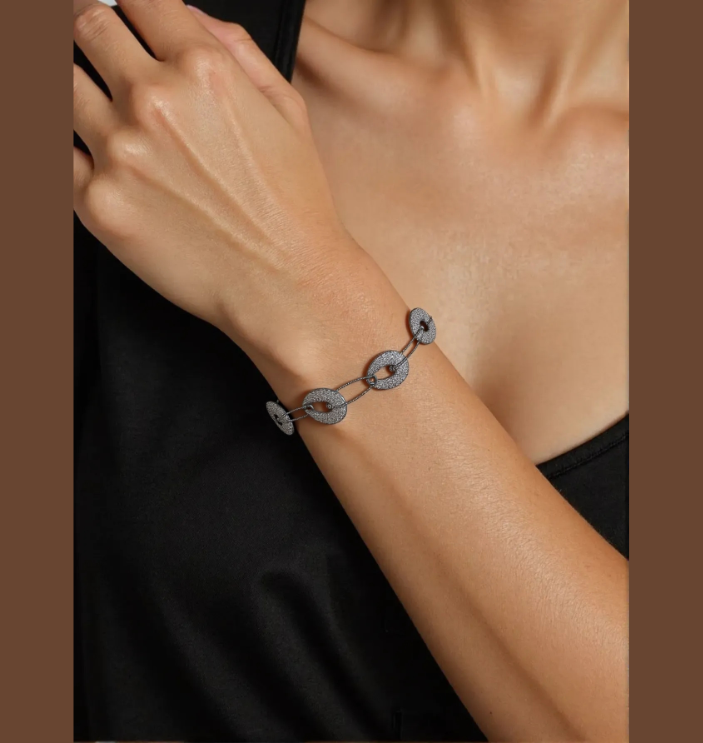 Crystal With Gun Metal Plated Chain Link Fishnet Bracelet-BR 1024