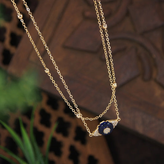 Gold/Rosegold Plated Multi Layered Evil eye Pendent Cubic Zirconia Necklace