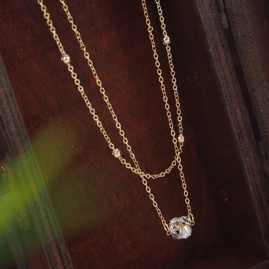 Gold/Rosegold Plated Multi Layered Crystal Pendent Cubic Zirconia Necklace