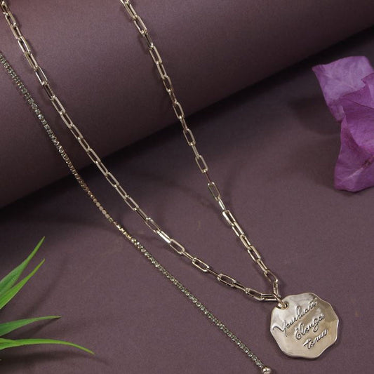 Double Layer Coin Pendent Long Chain Necklace
