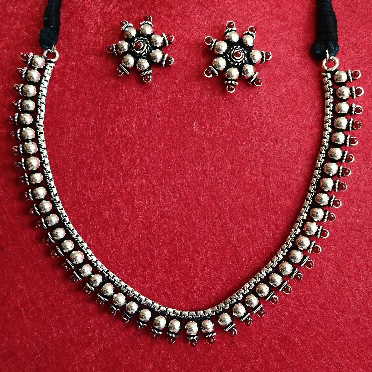 Silver Oxidised Plated Classic Choker Necklace Set- OXDNK 2321