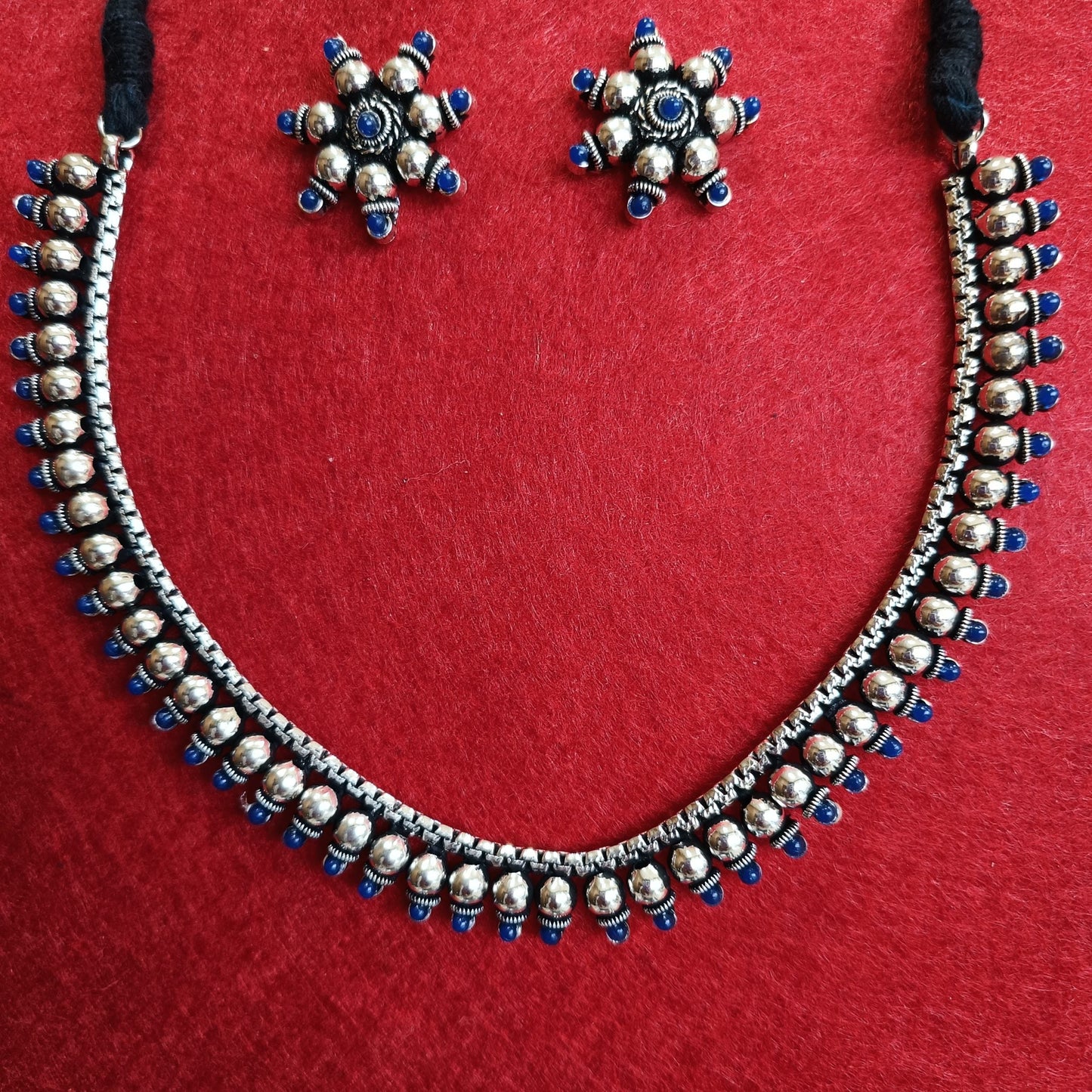 Silver Oxidised Plated Classic Choker Necklace Set- OXDNK 2321