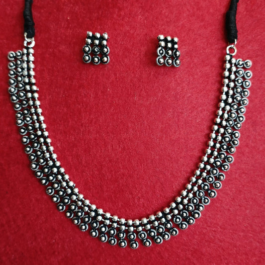 Silver Oxidised Plated Delicate Choker Necklace Set- OXDNK 2333