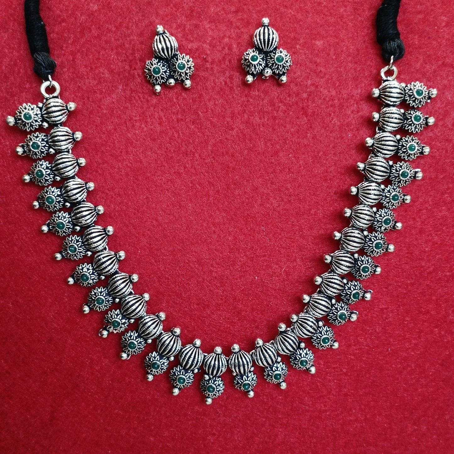 Silver Oxidised Plated Kundan Studded Delicate Choker Necklace Set- OXDNK 2345