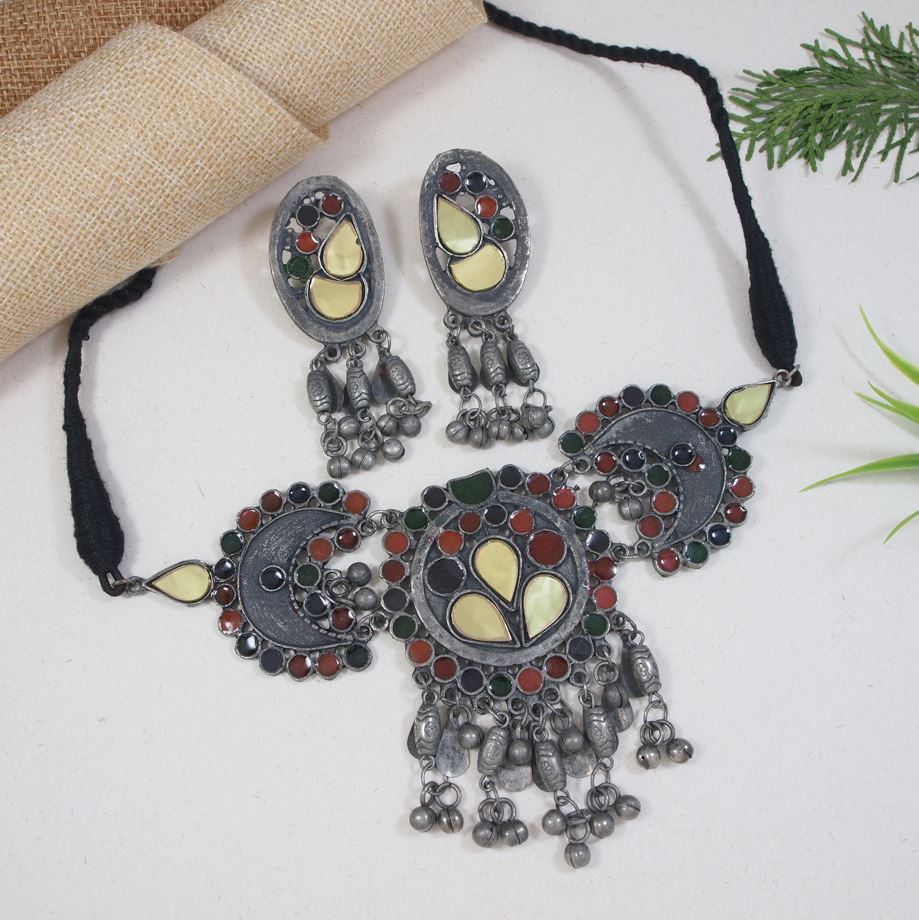 Antique Oxidised Silver Plated Necklace Set