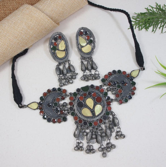 Antique Oxidised Silver Plated Necklace Set