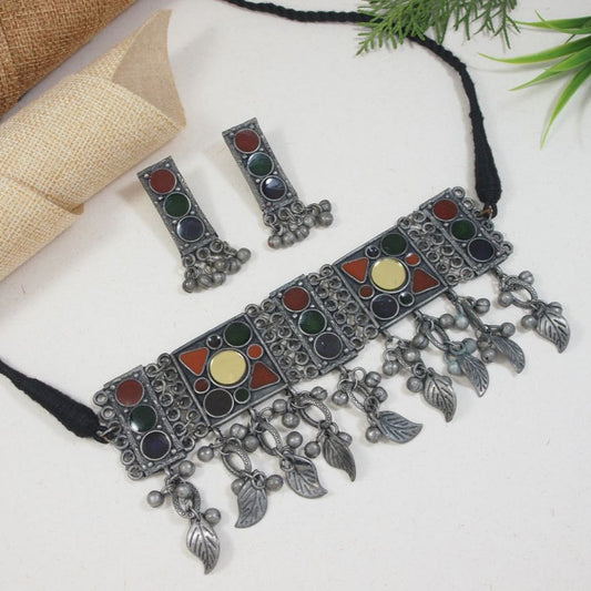 Antique Oxidised Silver Plated Necklace Set