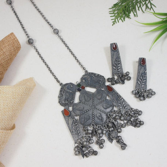 Antique Oxidised Silver Plated Necklace Set