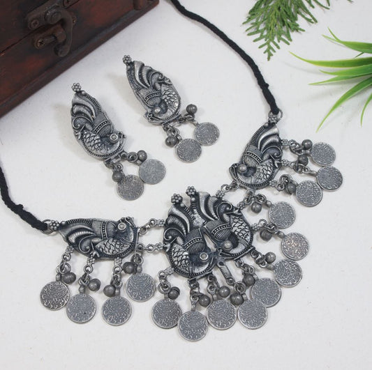 Antique Oxidised Silver Plated Necklace Set