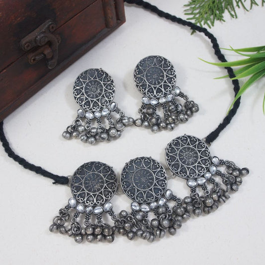 Antique Oxidised Silver Plated Necklace Set