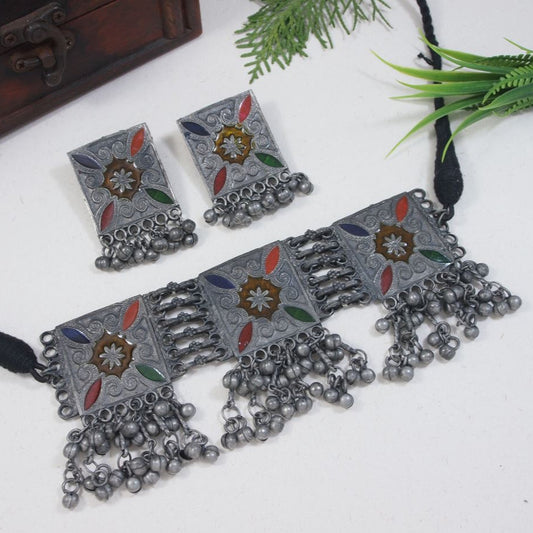 Antique Oxidised Silver Plated Necklace Set