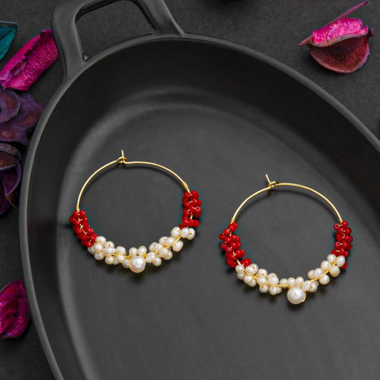 24 Carat Guaranteed Gold Plated Round Shaped Wire Wrapped Freshwater Natural Cultural Pearl Beads Fashion Hoops Earring-PER 2124