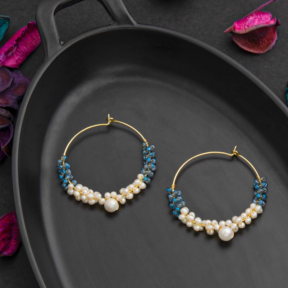 24 Carat Guaranteed Gold Plated Round Shaped Wire Wrapped Freshwater Natural Cultural Pearl Beads Fashion Hoops Earring- PER 2130