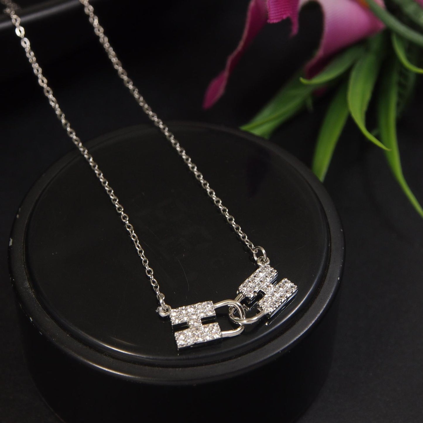Stainless Steel H Letter Interlocked Pendent Chain Necklace