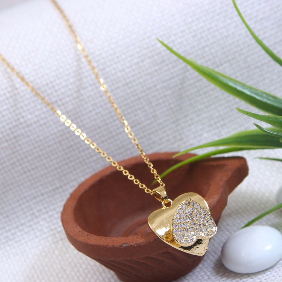 Stainless Steel Gold/Rosegold Plated Heart Shaped Spinning Pendent Necklace