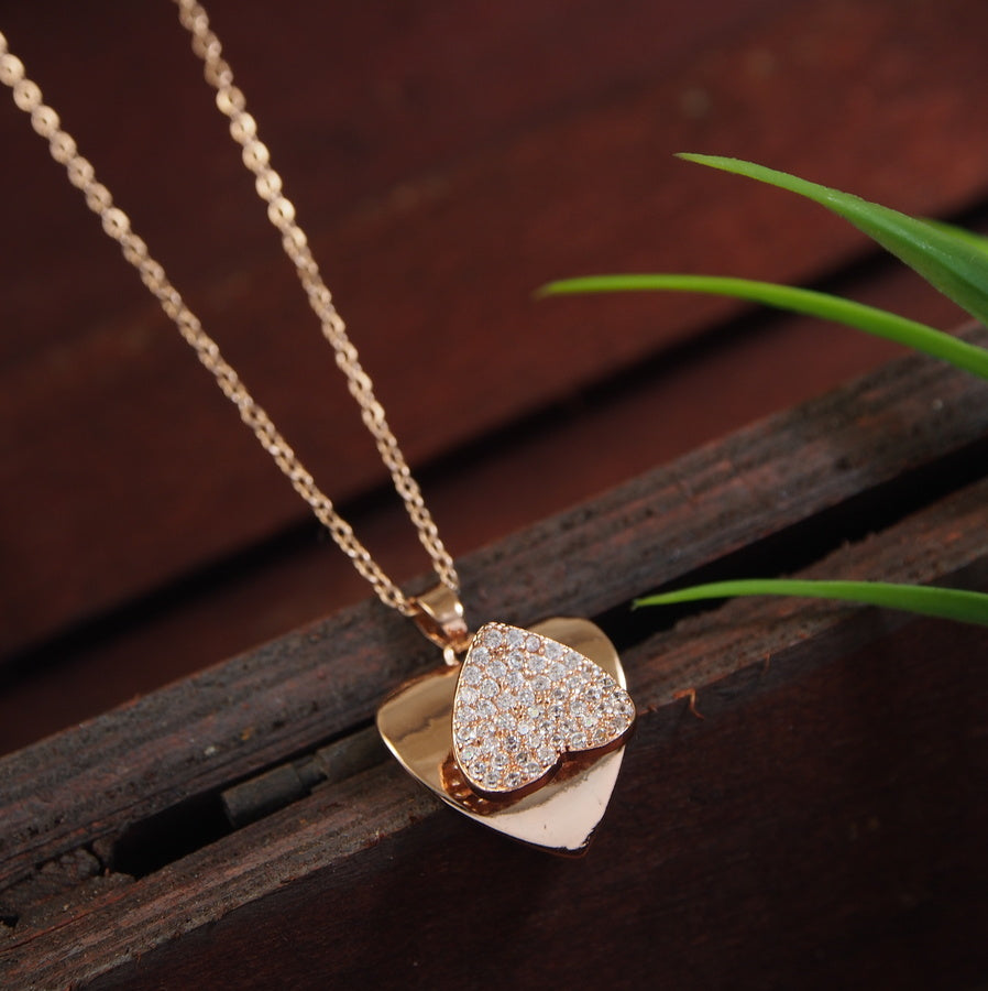 Stainless Steel Gold/Rosegold Plated Heart Shaped Spinning Pendent Necklace