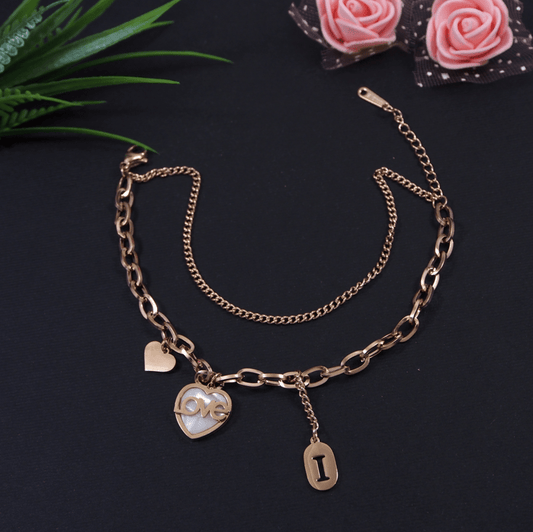 Stainless Steel Rosegold Plated LOVE Heart Shaped Charm Bracelet
