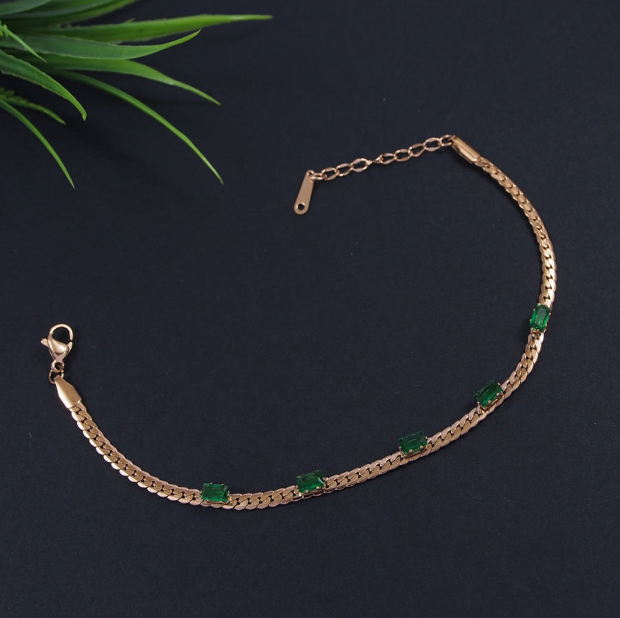 Stainless Steel Rosegold/Silver Plated Link Chain Emerald Bracelet