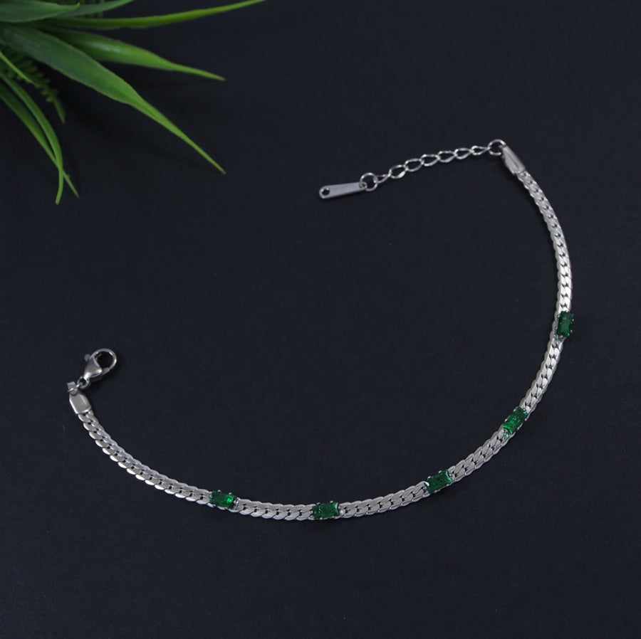 Stainless Steel Rosegold/Silver Plated Link Chain Emerald Bracelet