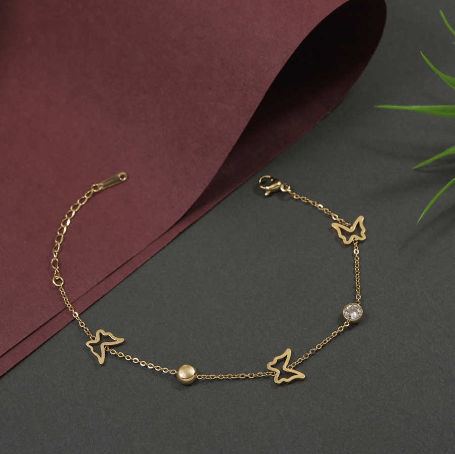 Stainless Steel Gold/Silver/Rosegold Plated Butterfly Bracelet