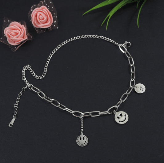 Stainless Steel Silver Plated Smiley Face Charm Bracelet