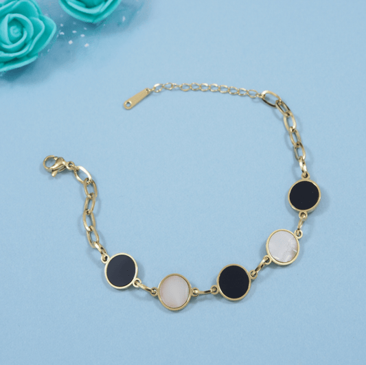 Stainless Steel Gold /Rosegold/Silver Plated White Black Disc Bracelet