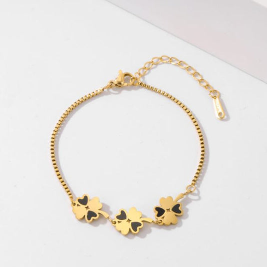 Stainless Steel Floral Link Enamel Bracelet
