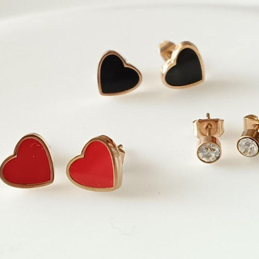 Stainless Steel Rosegold Plated Three Pair Stud &amp; Heart Shaped Earring