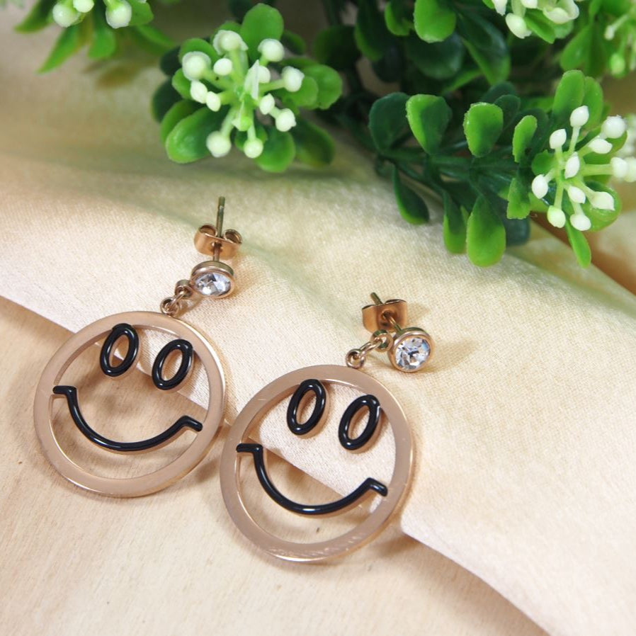 Stainless Steel Rosegold Plated Smiley Face Earring