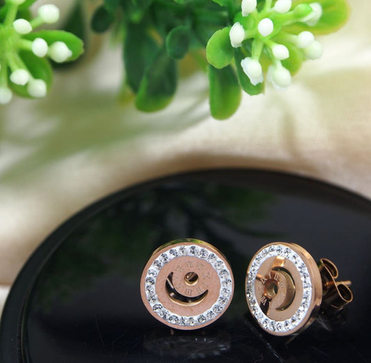 Stainless Steel Rosegold Plated Roman Numerals Stud Earring