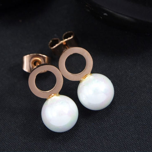 Stainless Steel Rosegold Plated Pearl Stud Earring