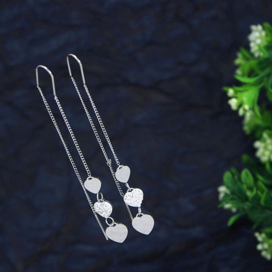 Stainless Steel Silver Plated Mini Heart Threader Earring