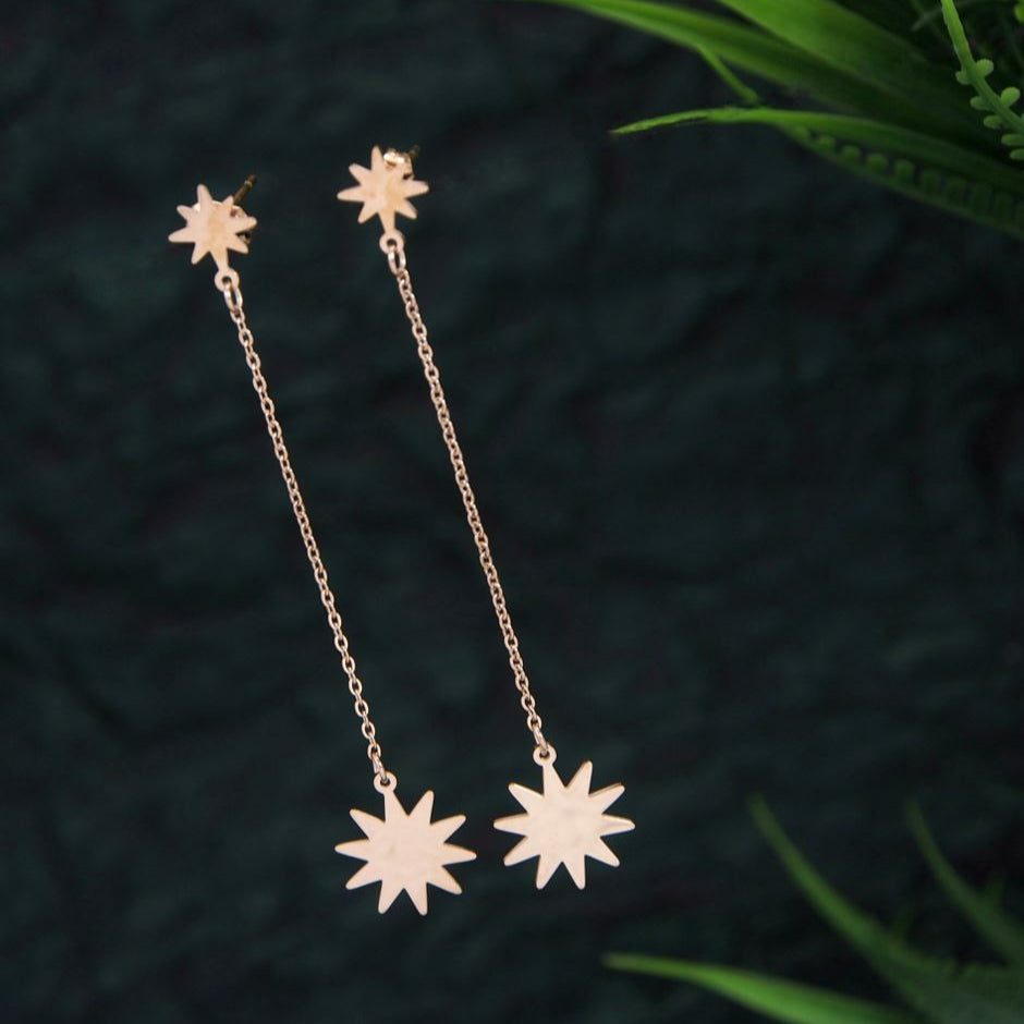 Stainless Steel Rosegold Plated Star Shaped Chain Earring