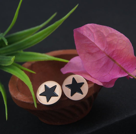 Stainless Steel Rosegold Plated Star Designed Round Shape Stud Earring