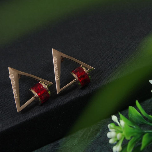 Stainless Steel Rosegold Plated Triangle Shaped Red Coloured Ring Drop Earring