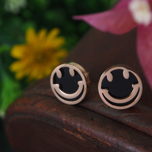Stainless Steel Rosegold Plated Smiley Face Stud Earring