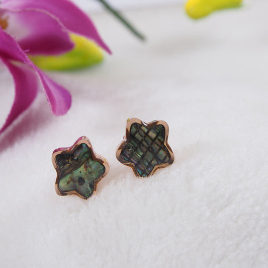 Stainless Steel Rosegold Plated Star Shaped Abalone Stud Earring